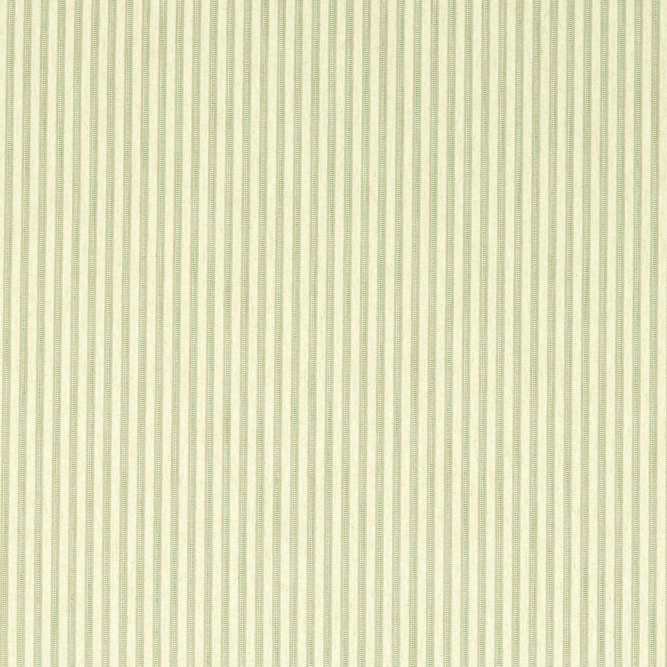 Close-up of pale sage green vertical stripe woven fabric with fine texture