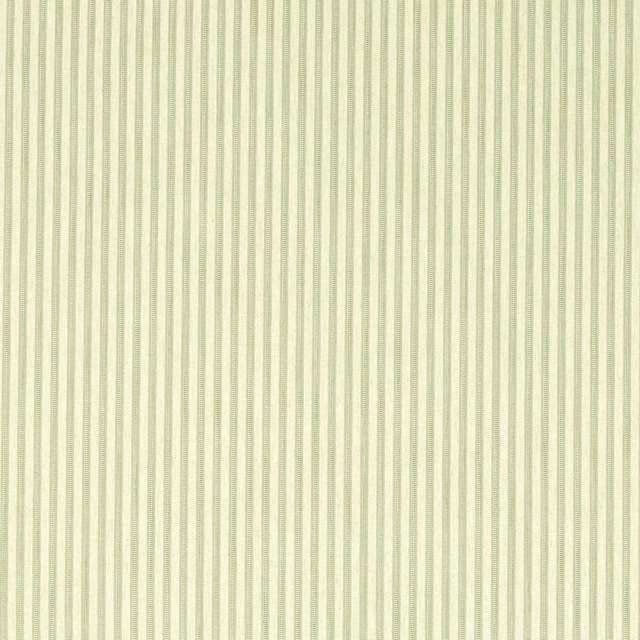 Close-up of pale sage green vertical stripe woven fabric with fine texture