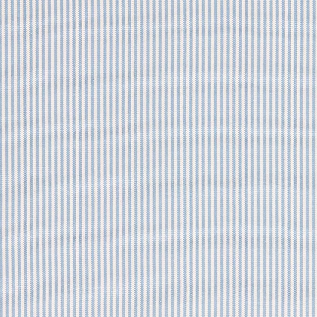 Close-up of pale blue and ivory fine vertical stripe woven fabric