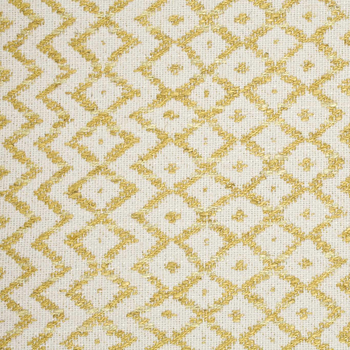 Cream woven fabric with citron gold diamond geometric pattern and textured slubbed weave