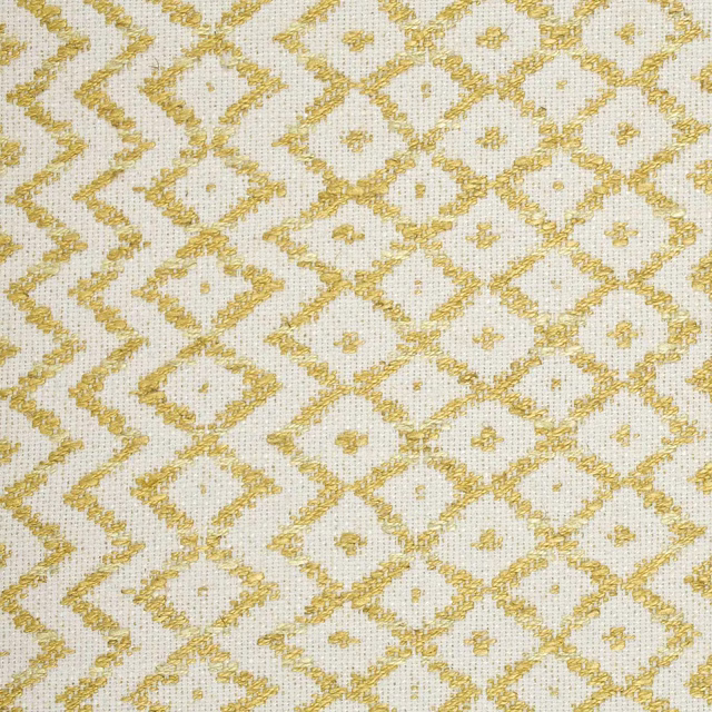 Cream woven fabric with citron gold diamond geometric pattern and textured slubbed weave