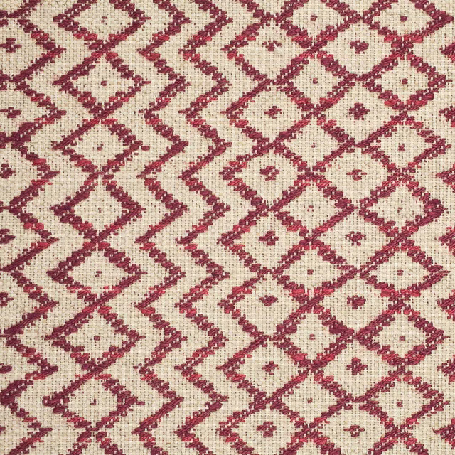Cream woven fabric with claret diamond and zigzag geometric pattern