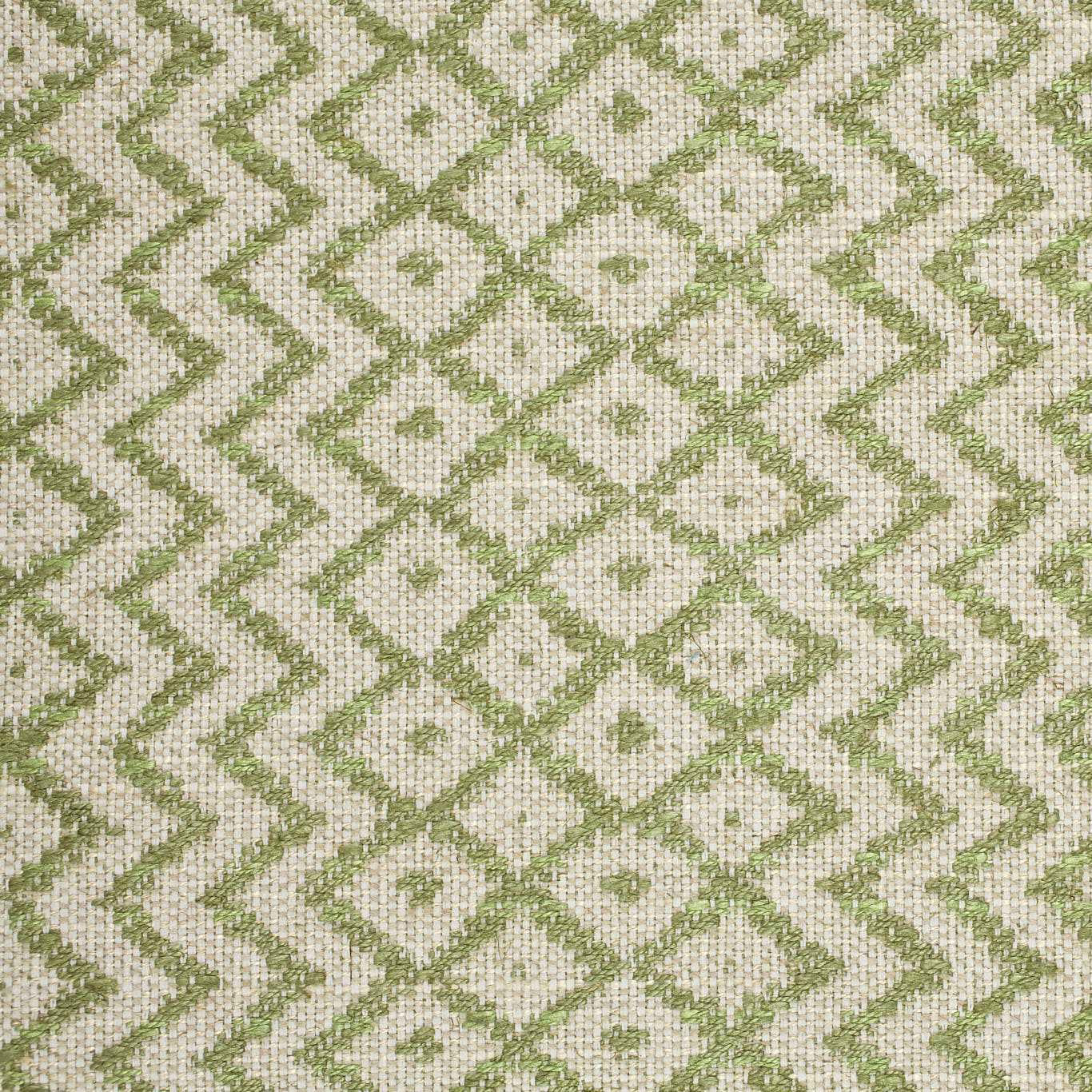 Olive and cream geometric woven fabric with diamond lattice pattern