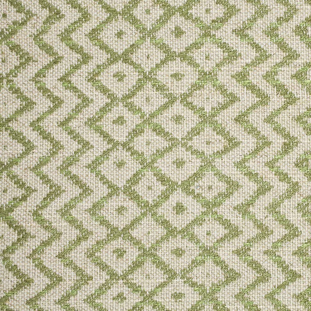 Olive and cream geometric woven fabric with diamond lattice pattern
