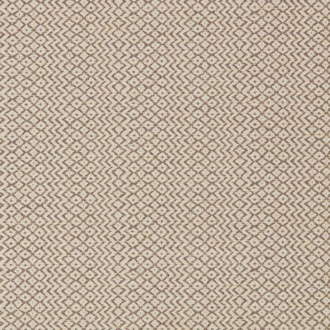 Close-up of a warm brown geometric weave with tiny diamonds and zigzags