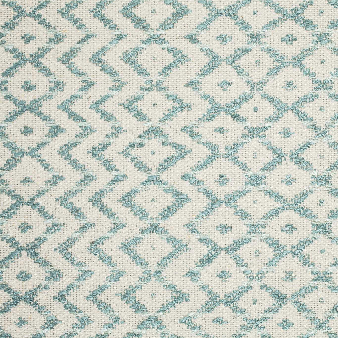 Cream woven fabric with soft teal geometric diamond motif