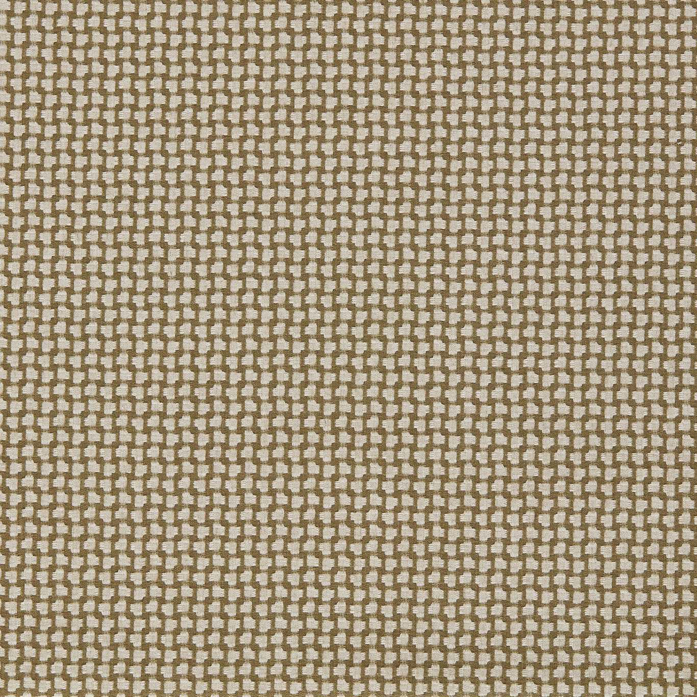 Close-up of a small olive and beige woven check fabric with tight texture