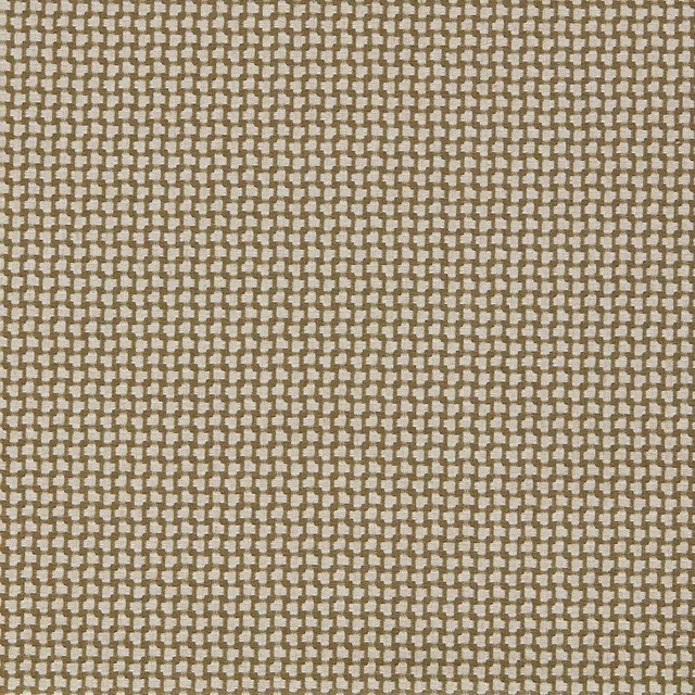 Close-up of a small olive and beige woven check fabric with tight texture