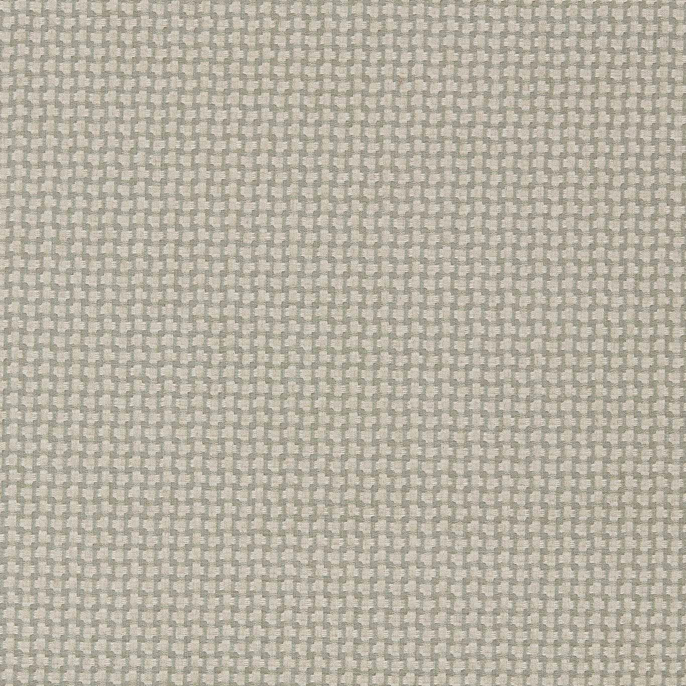 Close-up of pale oatmeal-green small check woven fabric with fine texture