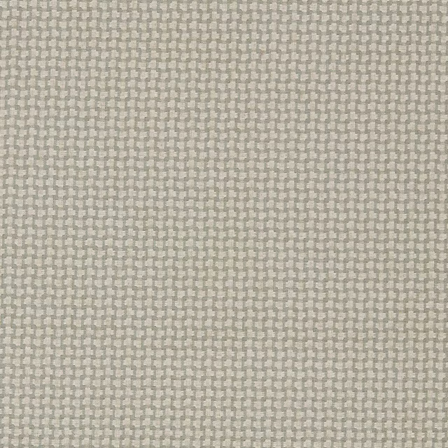 Close-up of pale oatmeal-green small check woven fabric with fine texture