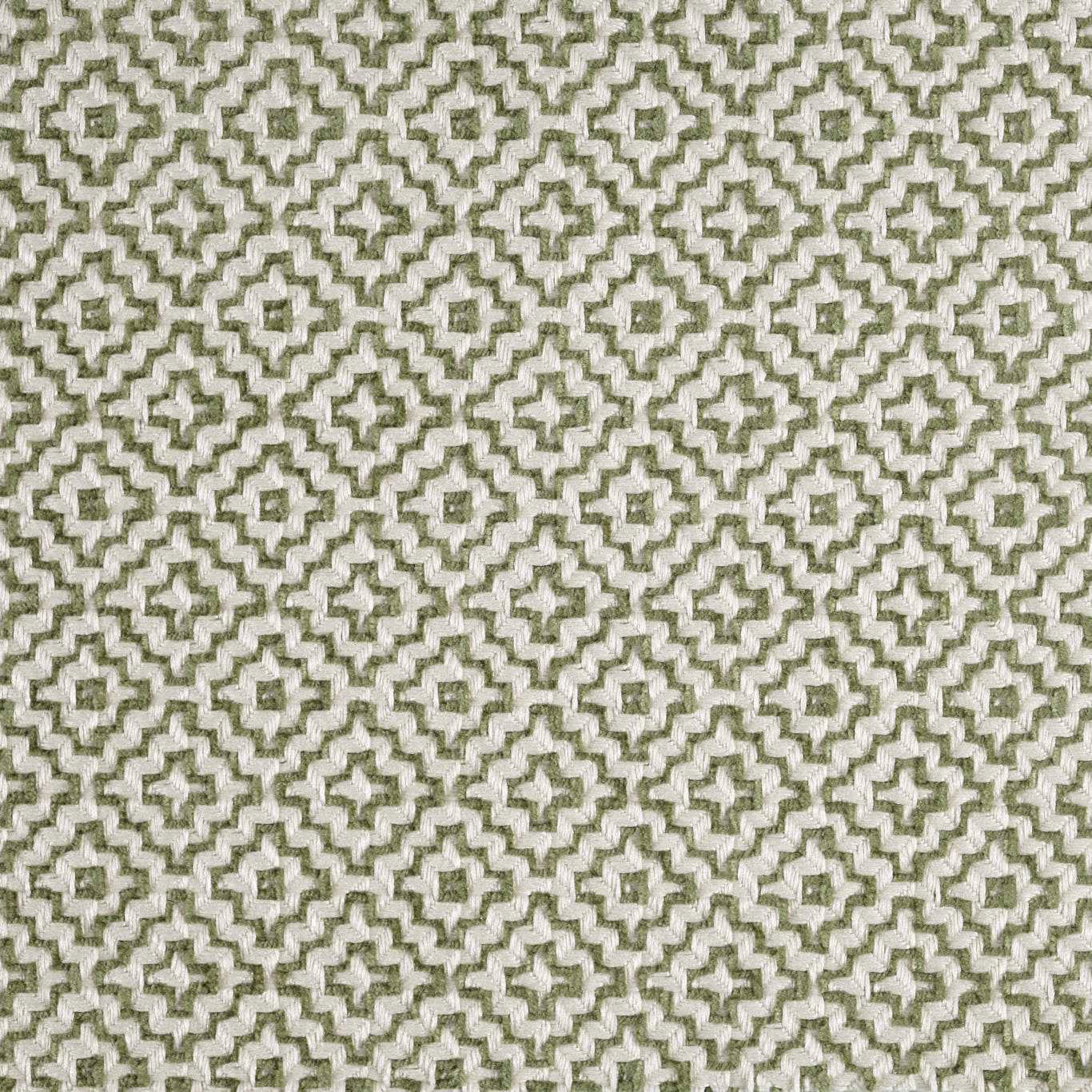 Close-up of a celadon and ivory small geometric woven fabric