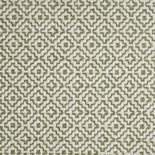 Close-up of a celadon and ivory small geometric woven fabric