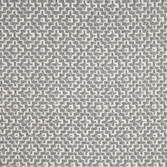 Close-up of a small geometric woven fabric in dove and silver grey
