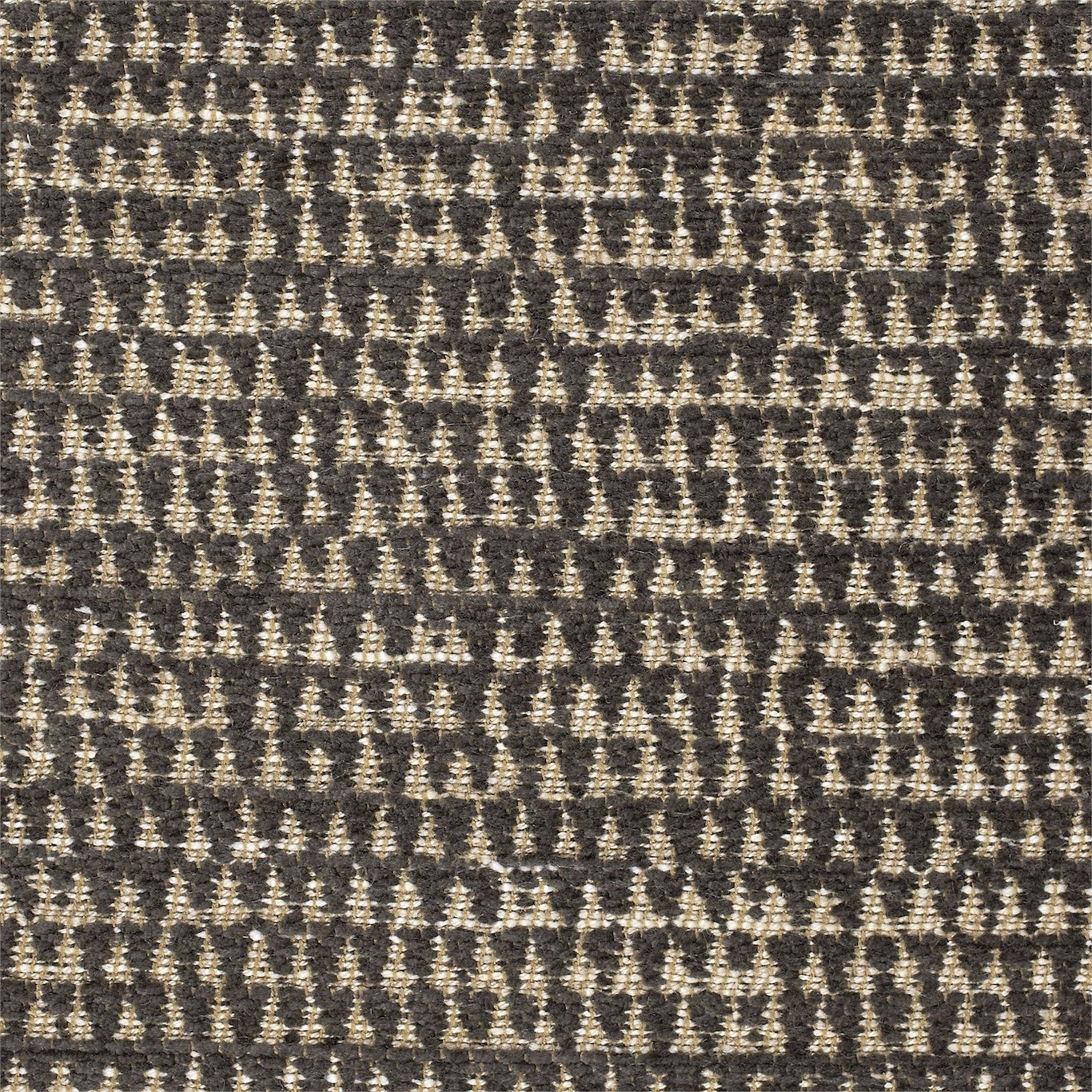 Close-up of charcoal and oatmeal small-scale woven fabric with a textured surface