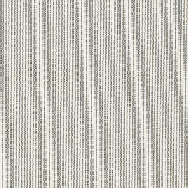Close-up of pale ivory fabric with fine vertical moss-green pinstripes