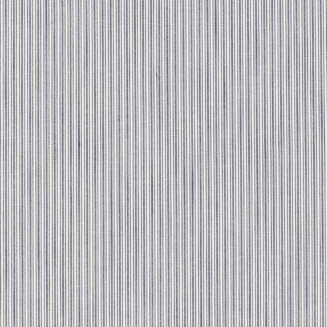 Fine blue and cream vertical pinstripe woven fabric with a crisp, tight texture.