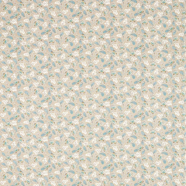 Fawn floral printed fabric with tiny aqua and cream leaves