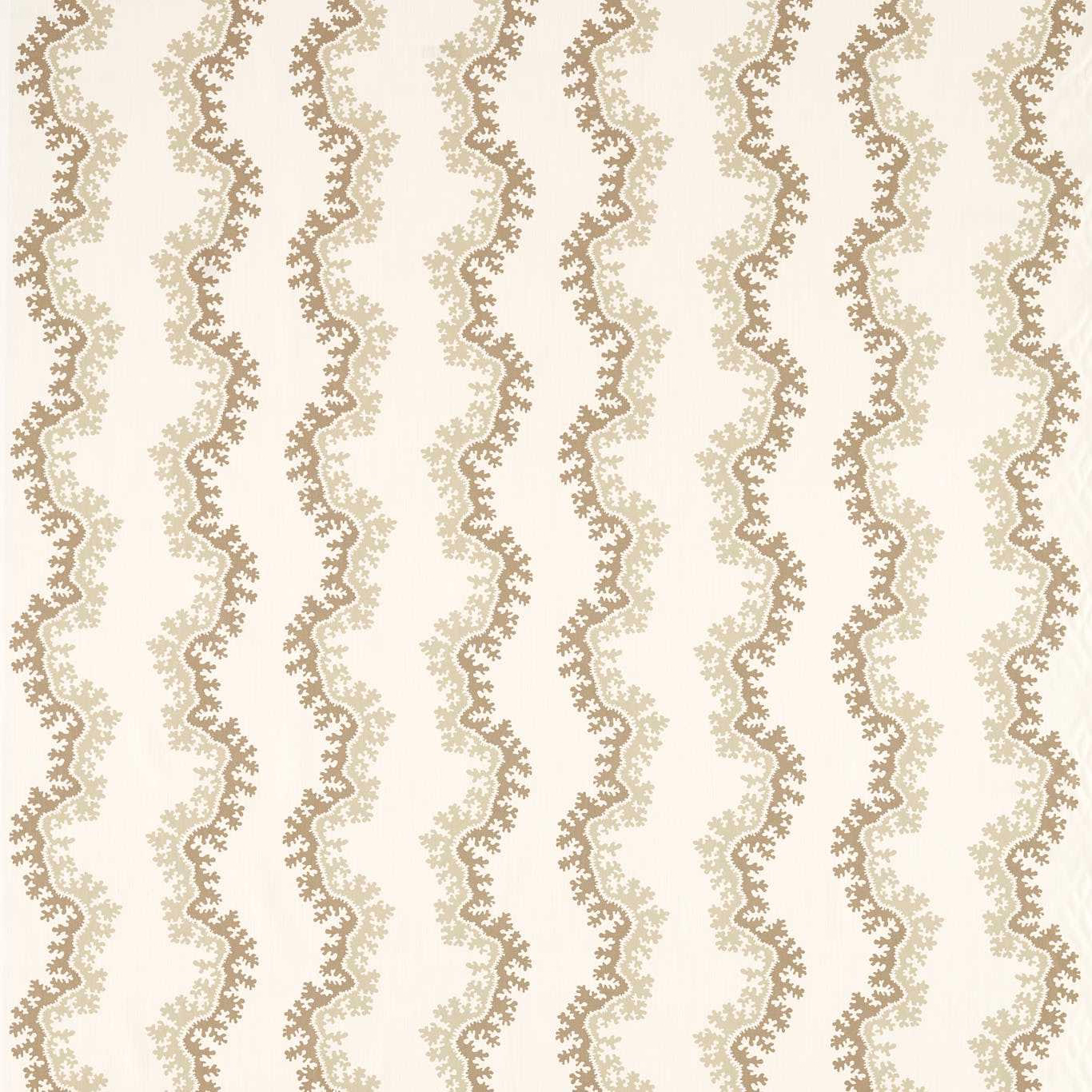 Cream linen fabric with wavy leafy beige vertical stripe pattern