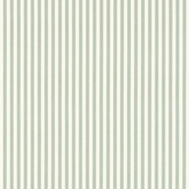 Vertical soft sage and cream pinstripes on a finely woven fabric swatch