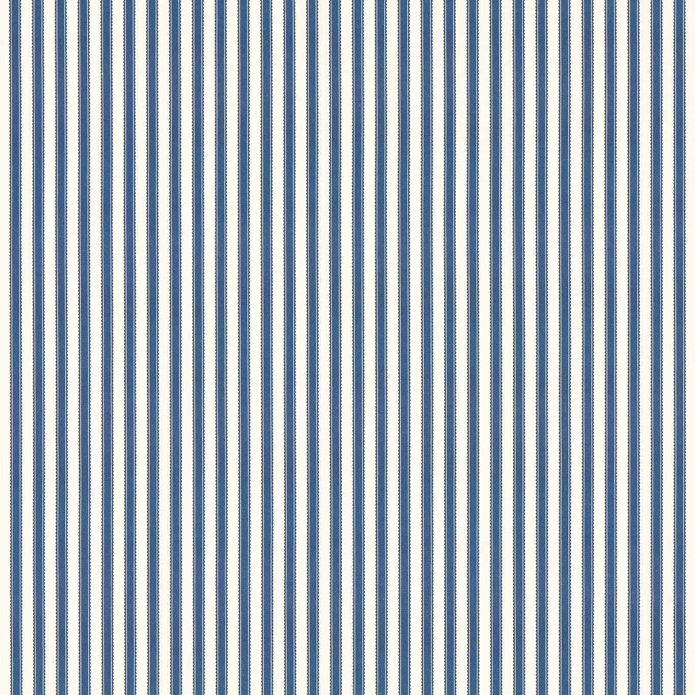 Vertical indigo and cream pinstripes on a fine woven fabric swatch