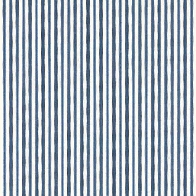 Vertical indigo and cream pinstripes on a fine woven fabric swatch