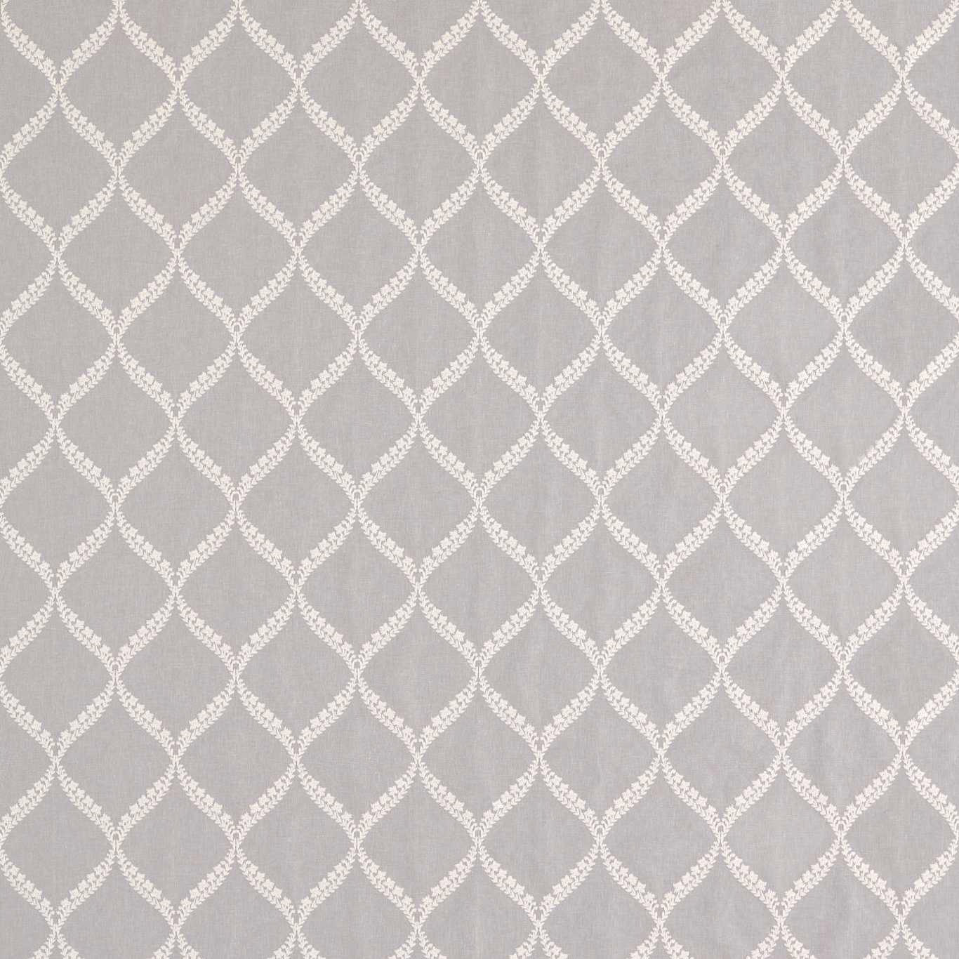 Silver-grey patterned fabric with ivory leaf lattice trellis