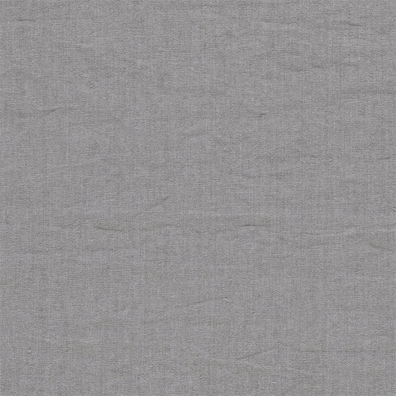 Close-up of a soft stone grey linen weave with subtle slub texture