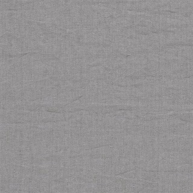 Close-up of a soft stone grey linen weave with subtle slub texture