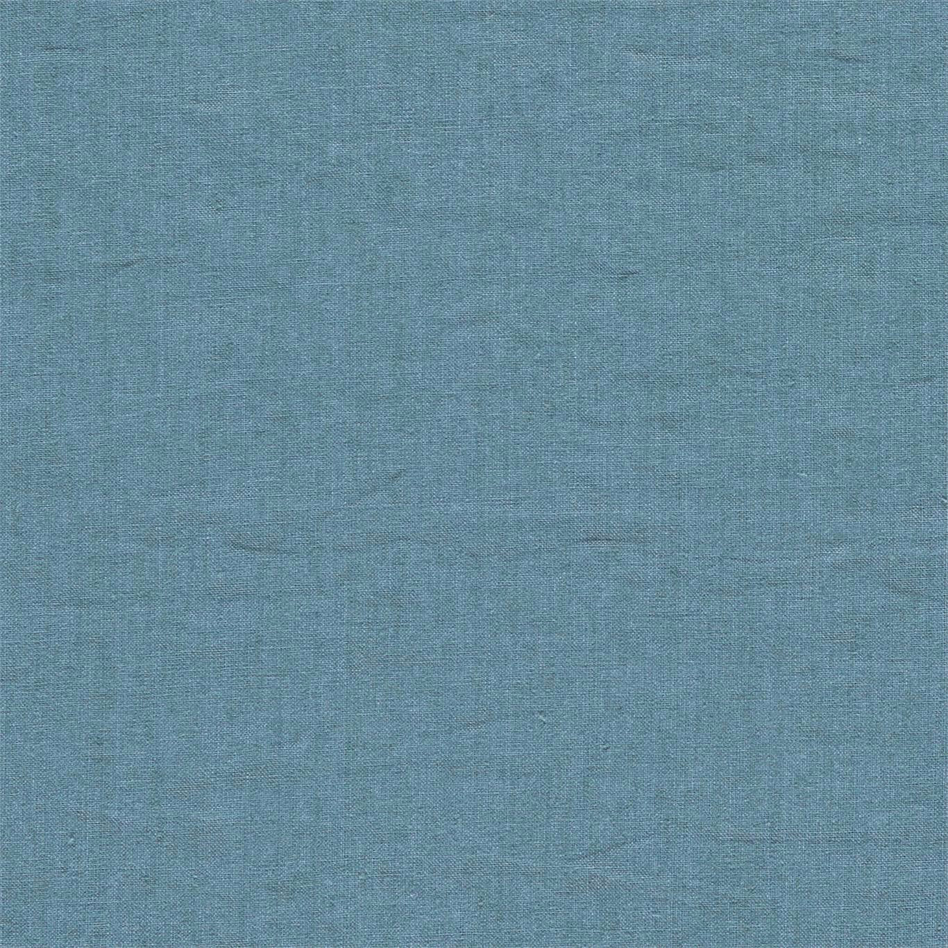 Muted lake blue linen weave fabric with a fine, softly mottled texture