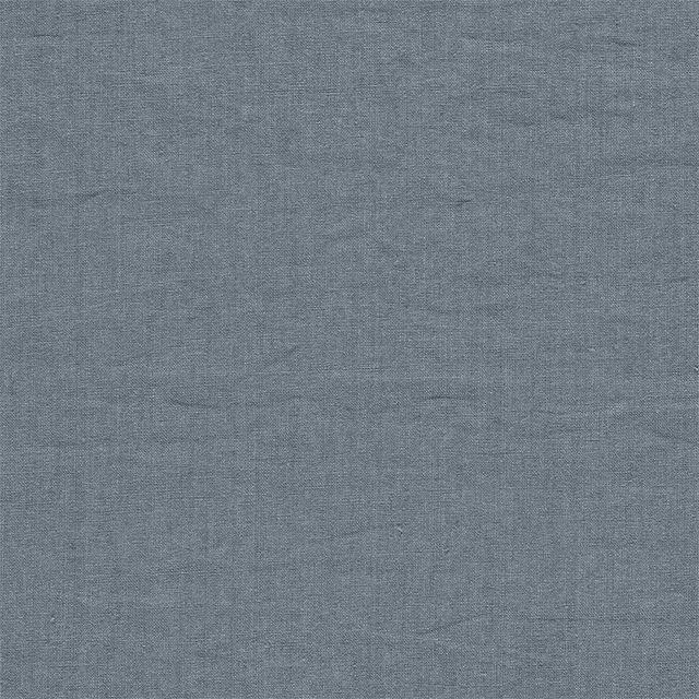 Muted slate-blue linen swatch with a fine plain weave and soft textured finish
