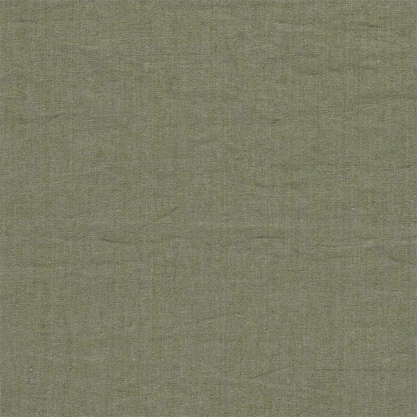 Muted olive sepia plain-woven linen fabric with a dry, softly textured finish