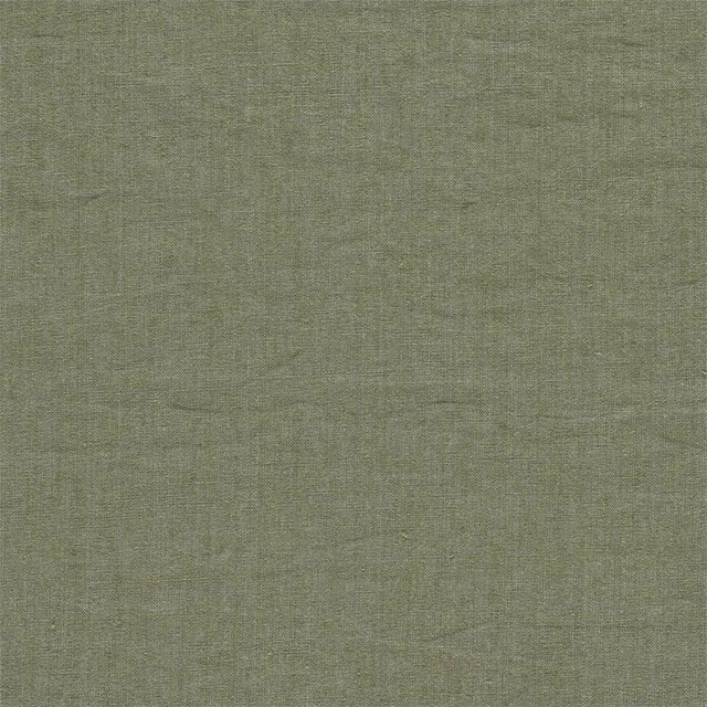 Muted olive sepia plain-woven linen fabric with a dry, softly textured finish