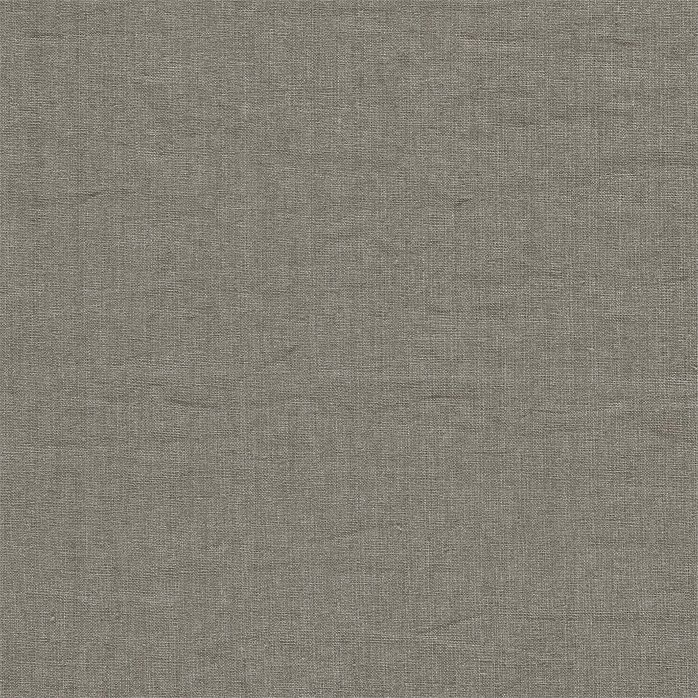 Close-up of warm grey taupe linen weave with subtle slub texture