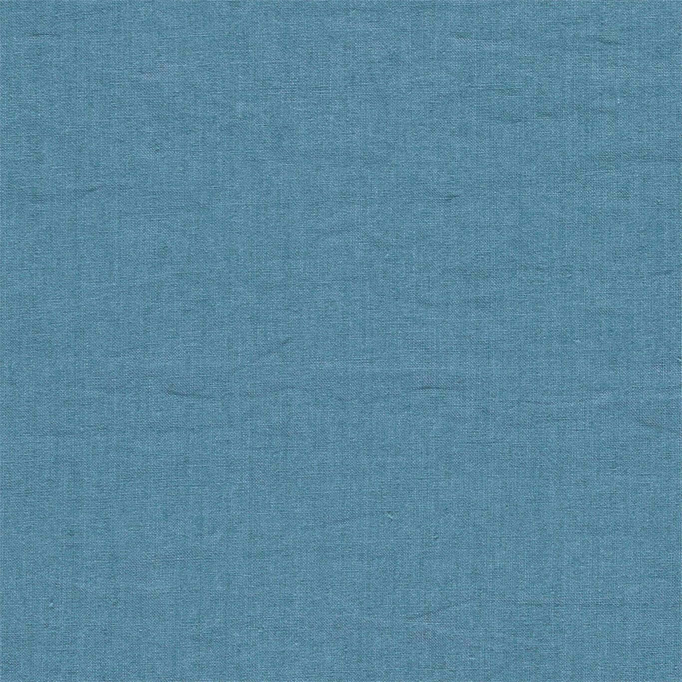 Plain wedgewood blue linen swatch with fine natural weave texture