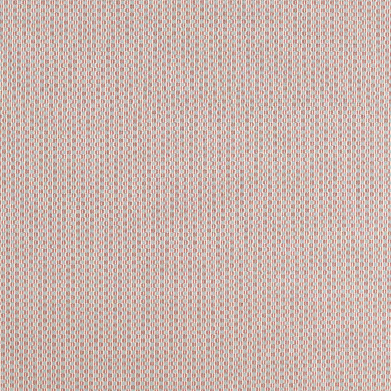 Small coral-and-mineral woven check fabric with a crisp, tight texture