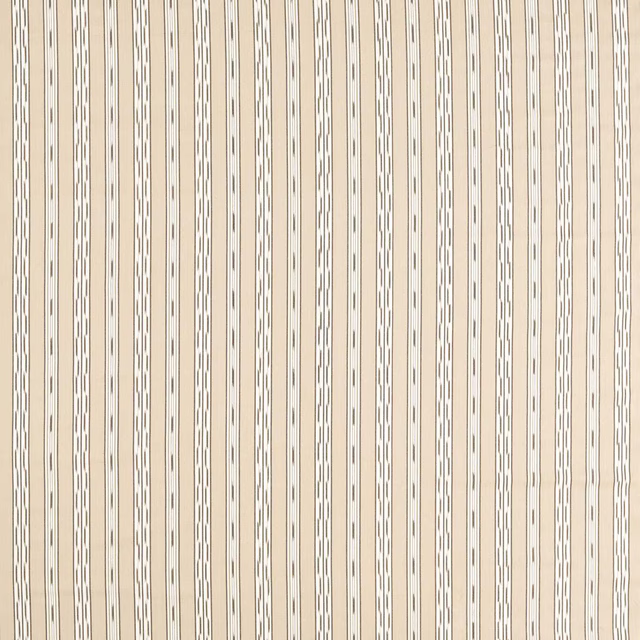 Vertical beige and oak stripe fabric with fine woven texture