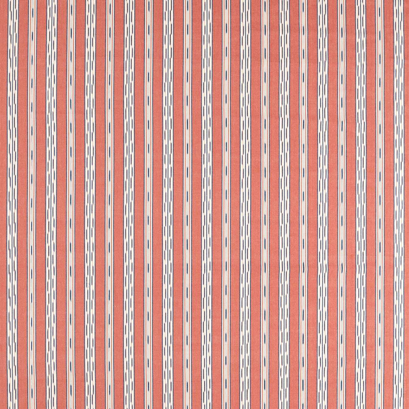Vertical madder coral stripe fabric with ivory and indigo detailing