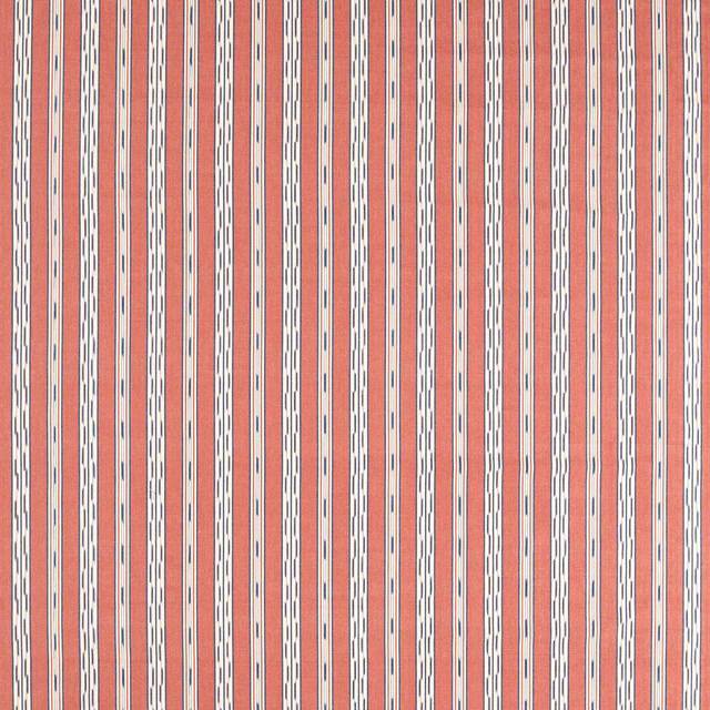 Vertical madder coral stripe fabric with ivory and indigo detailing
