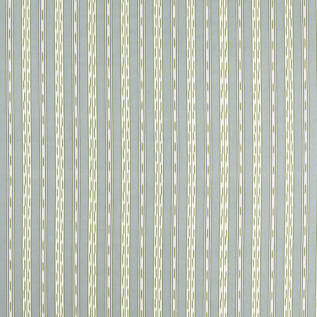 Vertical mineral blue-green stripe fabric with narrow cream ikat detail on a smooth weave