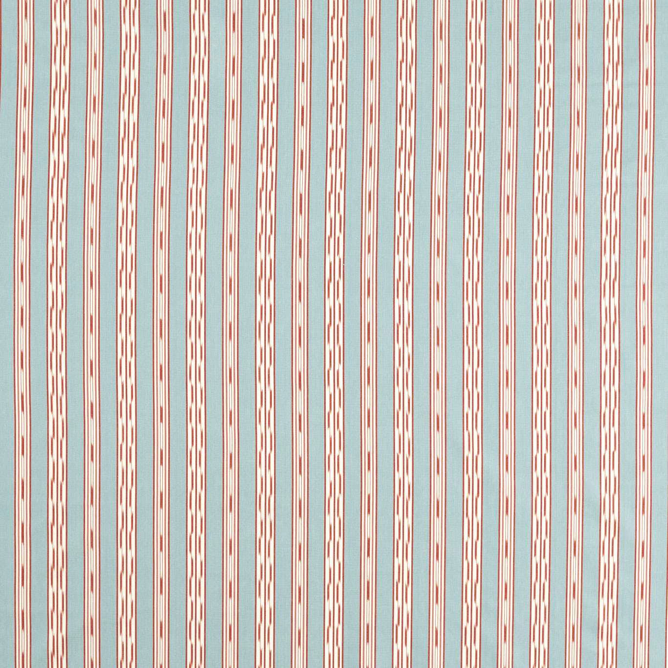 Vertical mineral blue and coral striped fabric swatch with fine woven texture