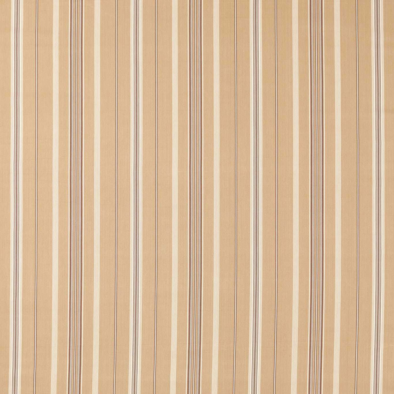 Vertical clay and bark stripe fabric swatch with fine woven neutral lines