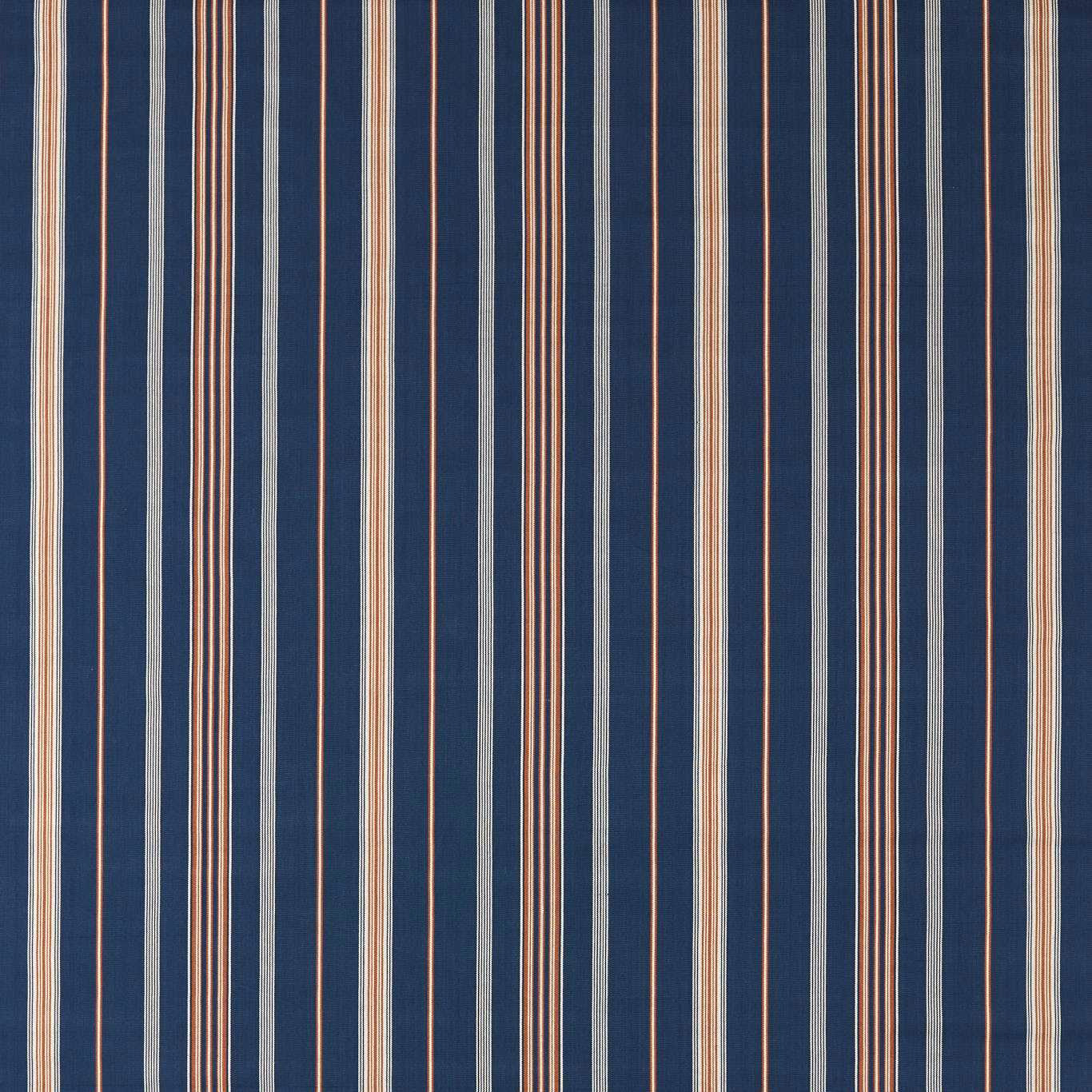 Vertical indigo stripe fabric with madder, cream and pale blue woven bands