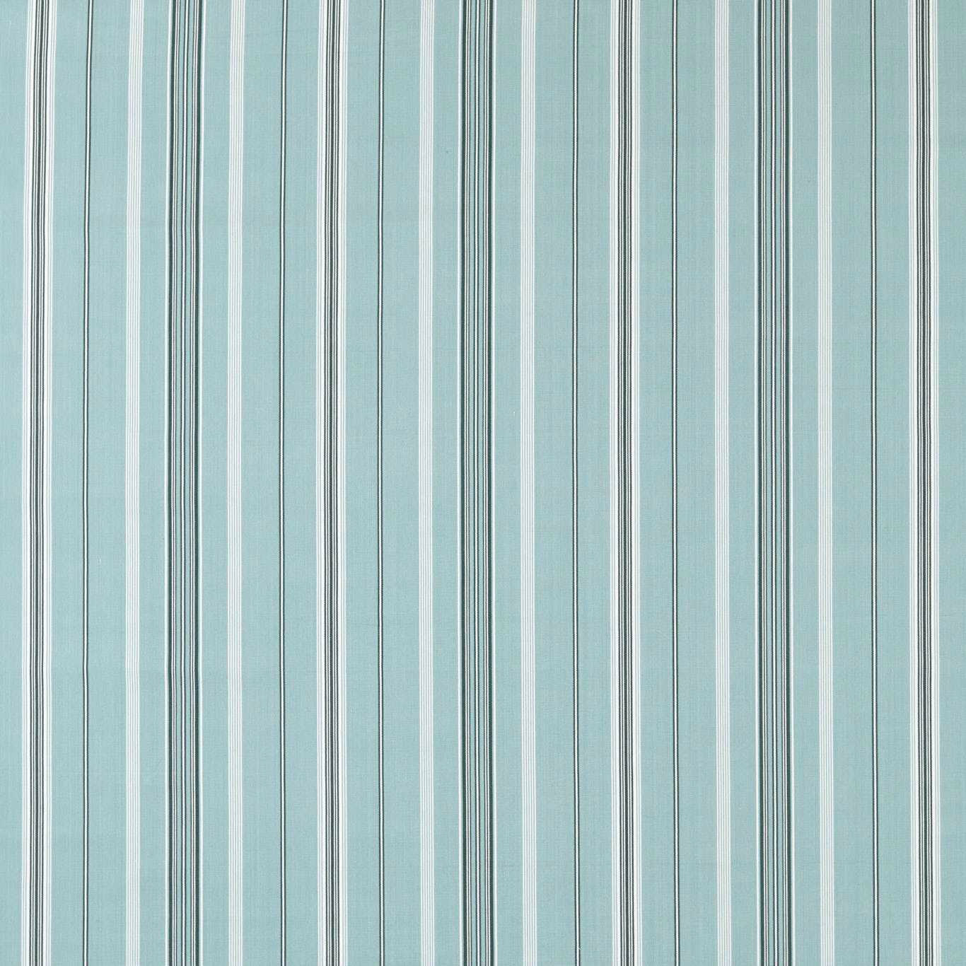 Vertical blue-teal and cream stripe fabric with fine woven texture