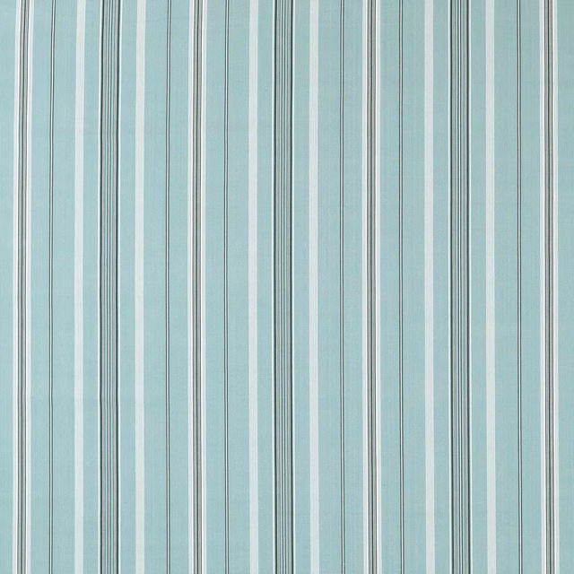 Vertical blue-teal and cream stripe fabric with fine woven texture