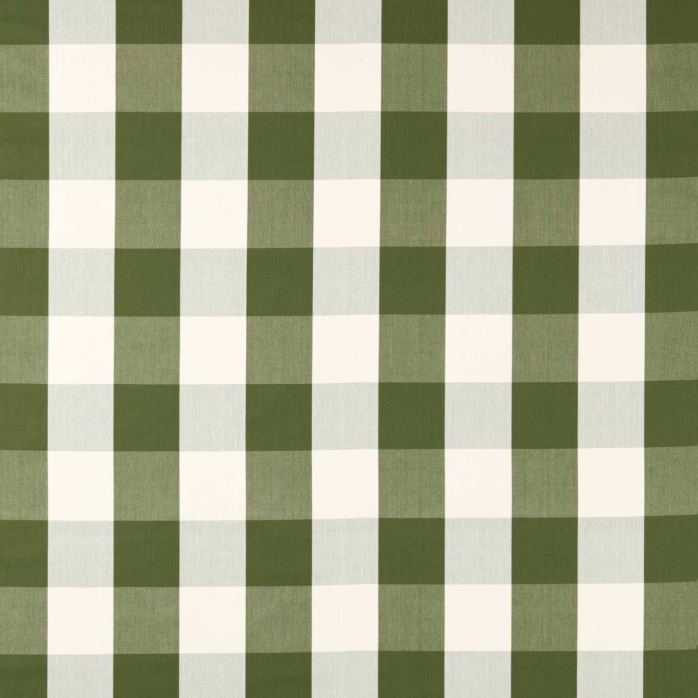 Avocado green and ivory woven check fabric with a smooth matte texture