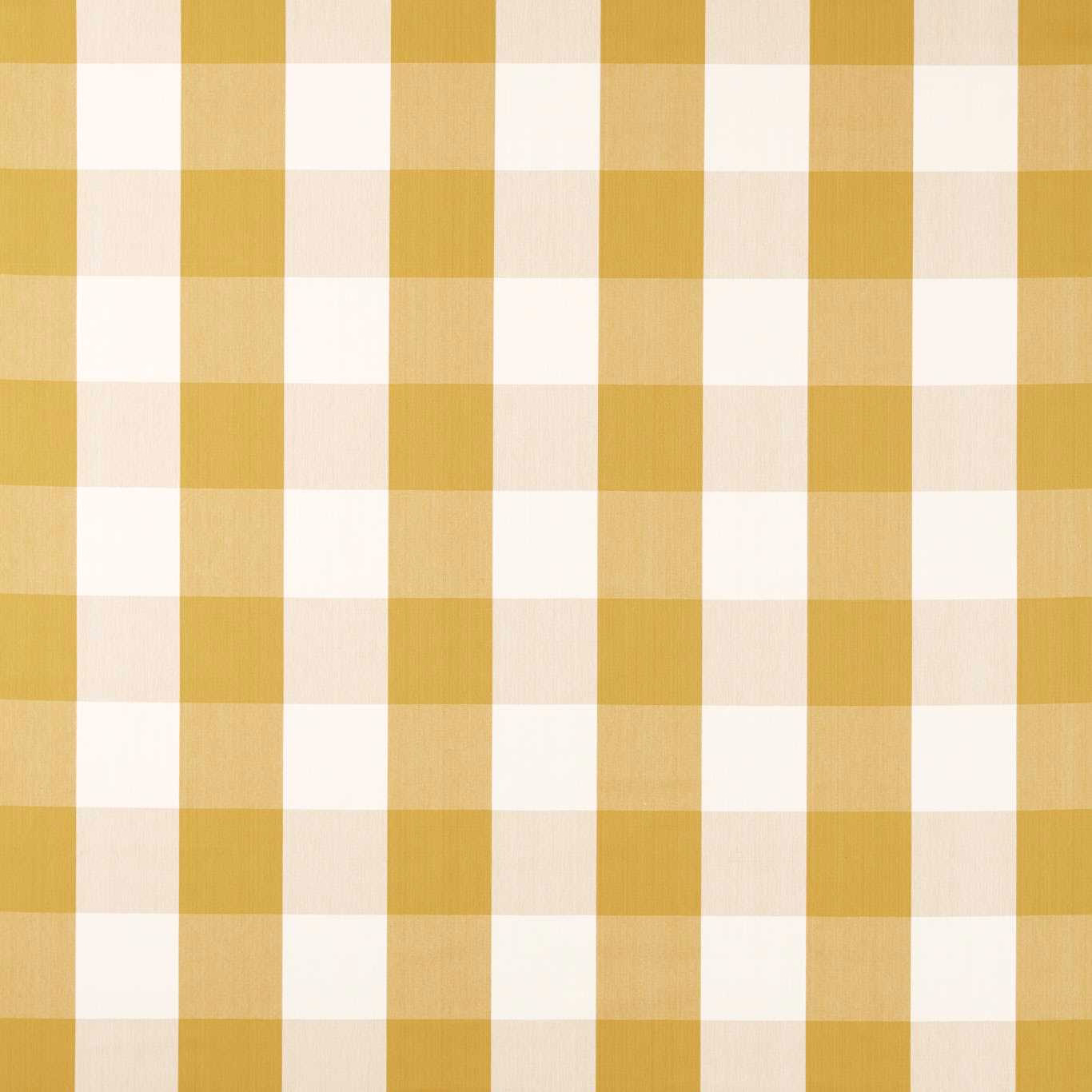 Golden yellow and ivory woven check fabric swatch with a crisp large-scale pattern