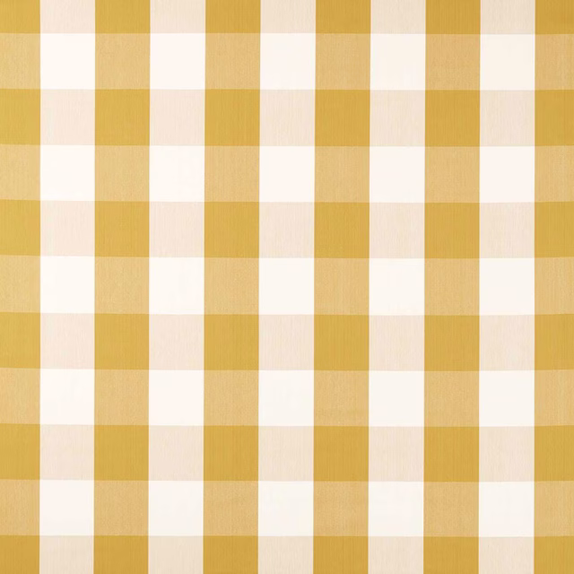 Golden yellow and ivory woven check fabric swatch with a crisp large-scale pattern