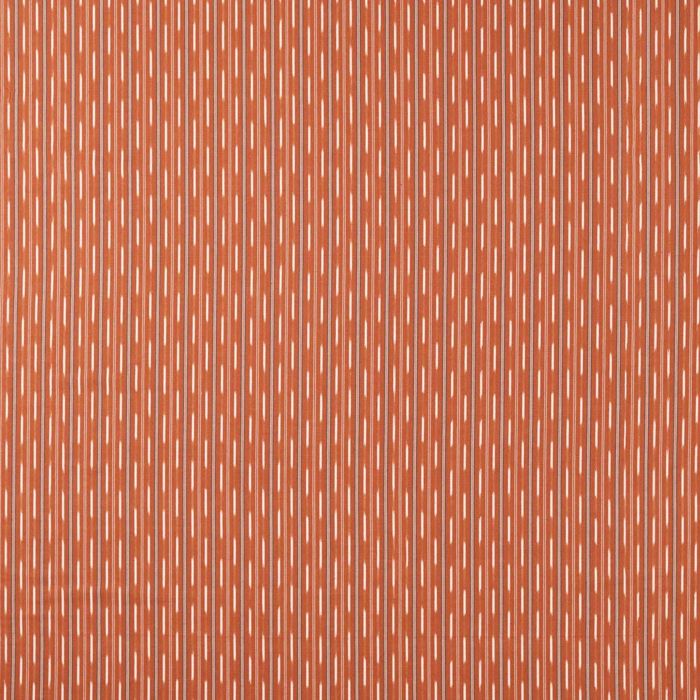 Warm terracotta vertical stripe fabric with slim pale dash accents