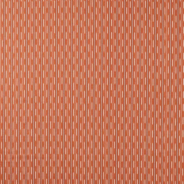 Warm terracotta vertical stripe fabric with slim pale dash accents
