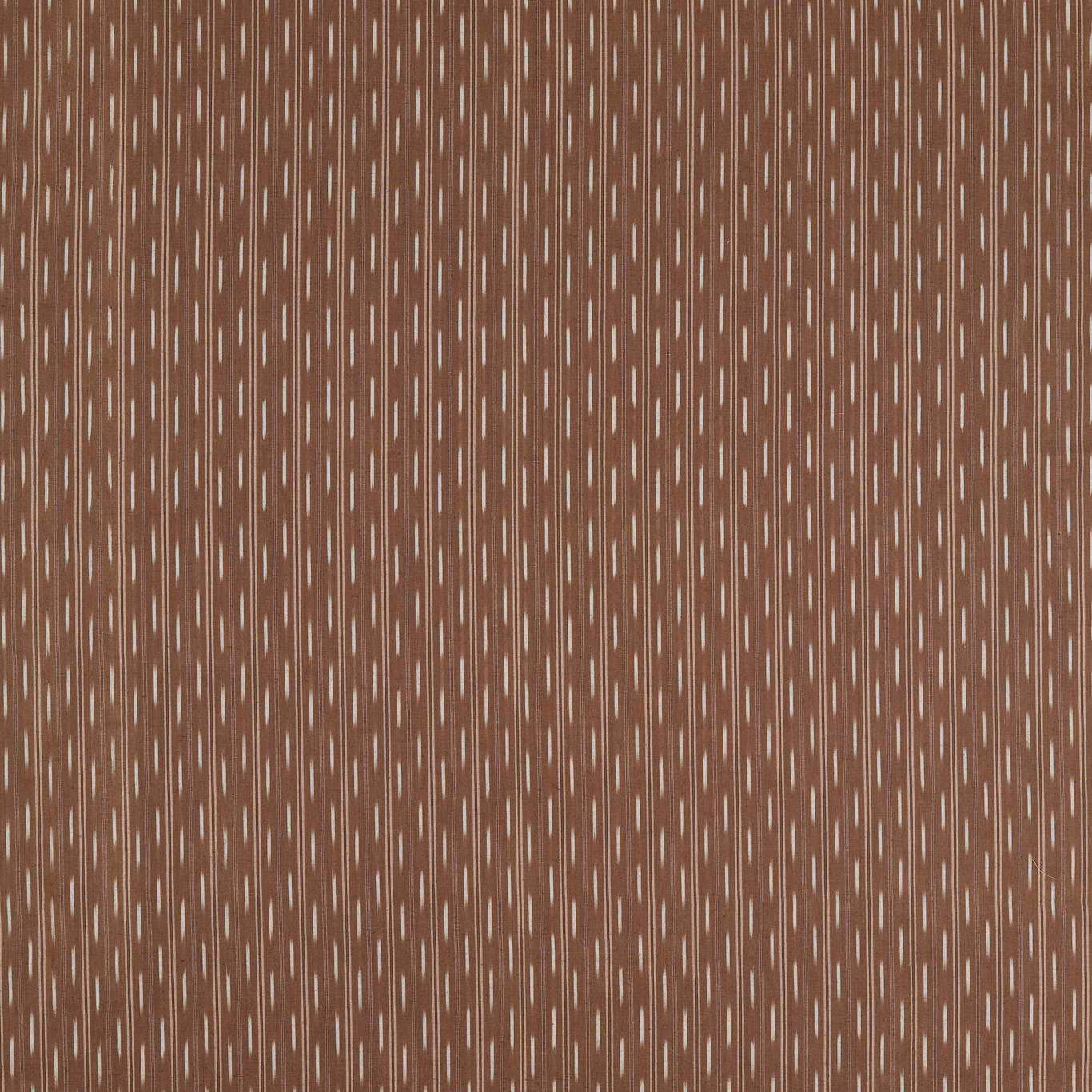 Warm brown striped fabric with fine pale vertical dash motifs